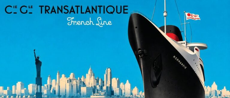 Affiche Compagnie Générale Transatlantique – le paquebot Normandie devant New York